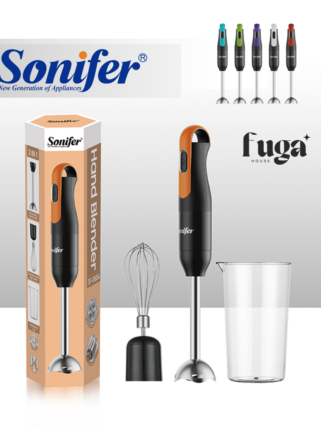 Погружной блендер Sonifer SF-8164 А, пластик/металл, мощность 1000Вт, со стаканом 0.6 л