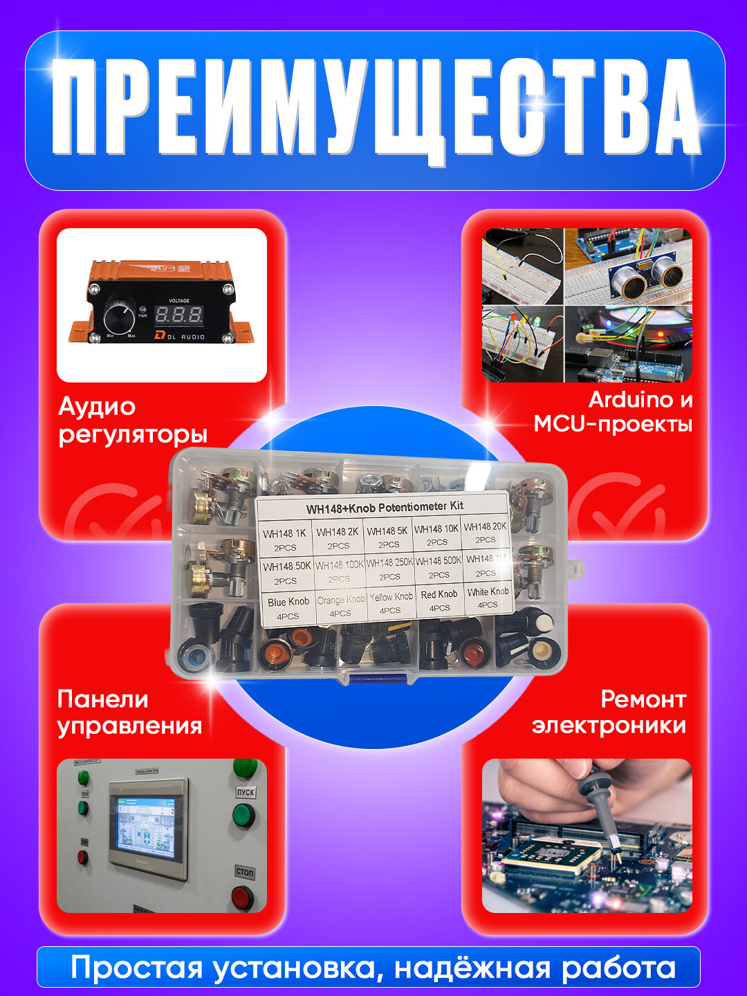Набор потенциометров Potentiometer Kit — 10 номиналов, всего 20 шт