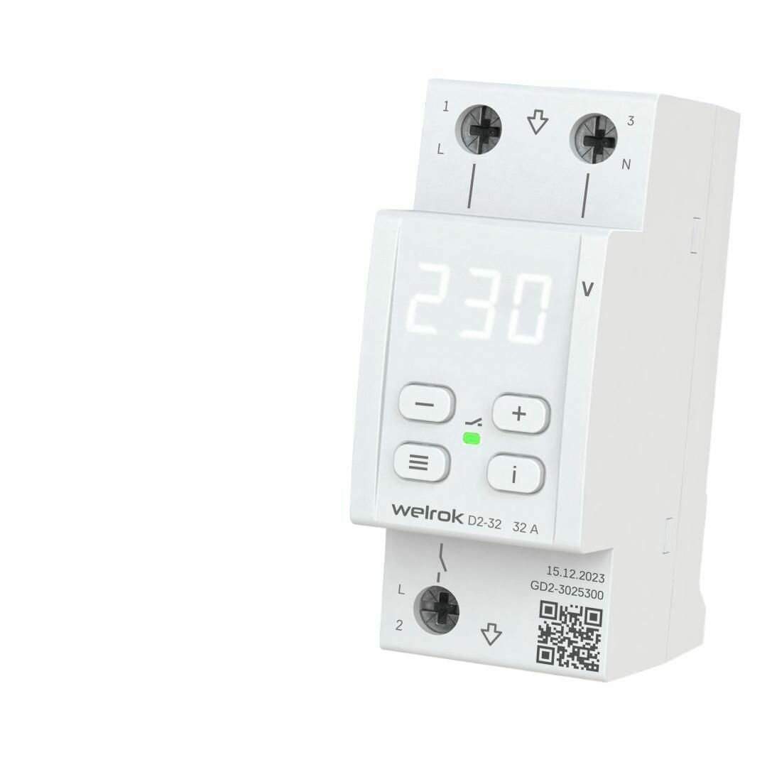 Реле напряжения Welrok D2-32, номинальный ток 32А, степень защиты IP20