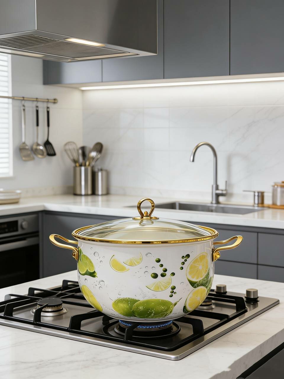 Кастрюль , эмалированная сталь, в подарочной коробке, фрукты дизайн, 26см — фото 1