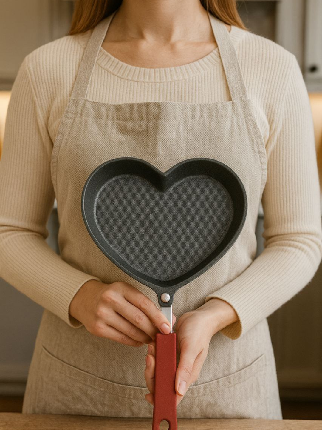 Сковорода в форме сердца с антипригарным покрытием обеспечивает удобство и равномерное приготовление блюд.