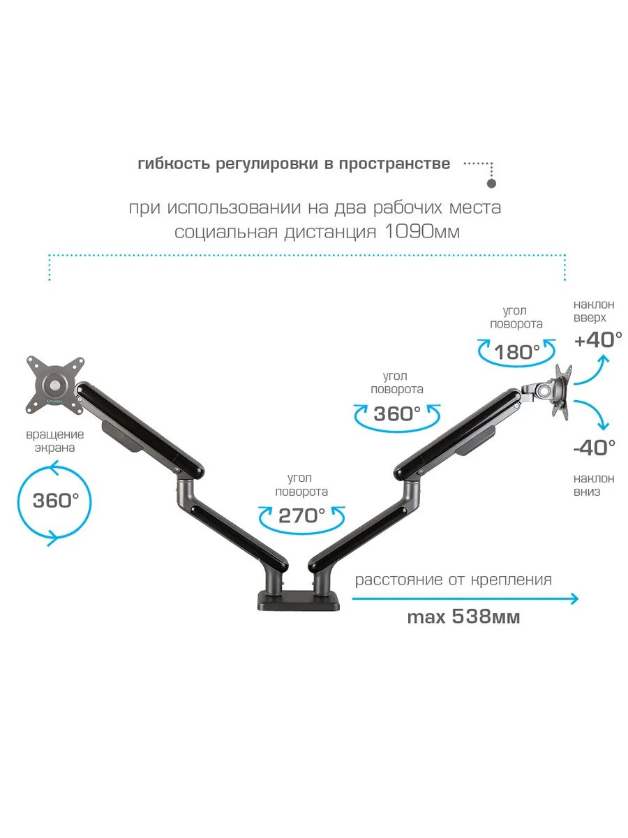Кронштейн для мониторов ALTA-22 17"-34" max 2х2-9 кг — фото 1
