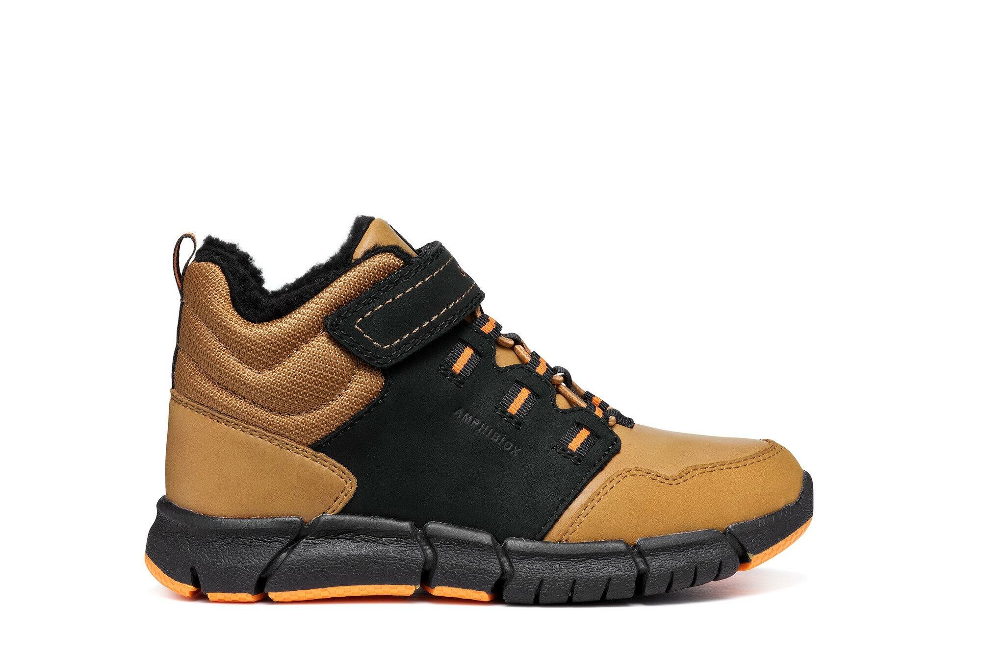 Ботинки хайкеры GEOX Flexyper, размер 34 EU, черный/темно-желтый