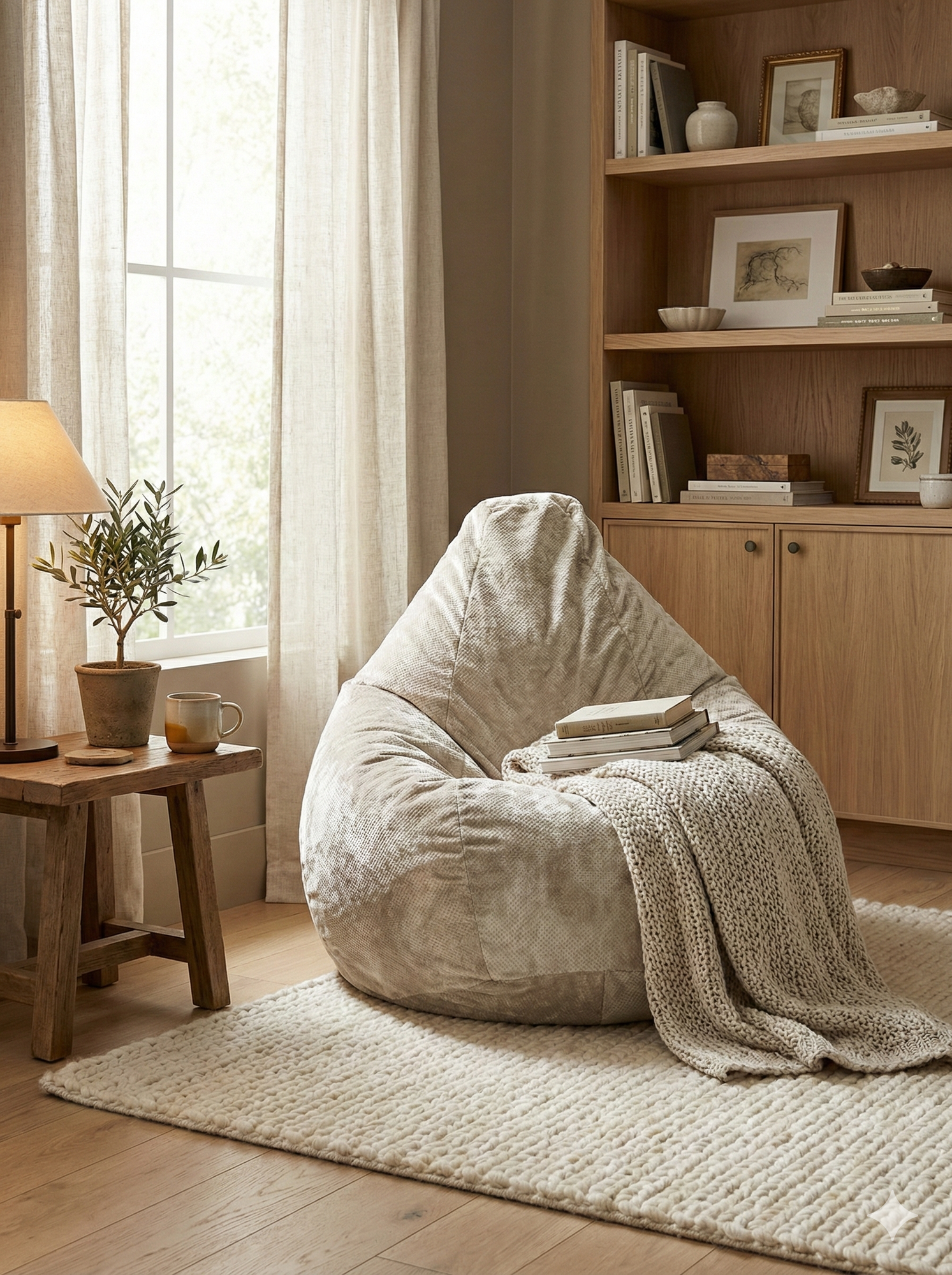 Кресло-мешок Пуффбери «Груша», размер XXL средний, Велюр Бежевый — фото 1