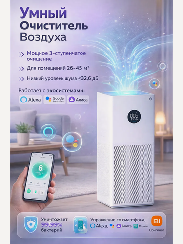 Изображение товара Очиститель воздуха xiaomi умный дом, очиститель воздуха для квартиры, очистители воздуха умный дом яндекс