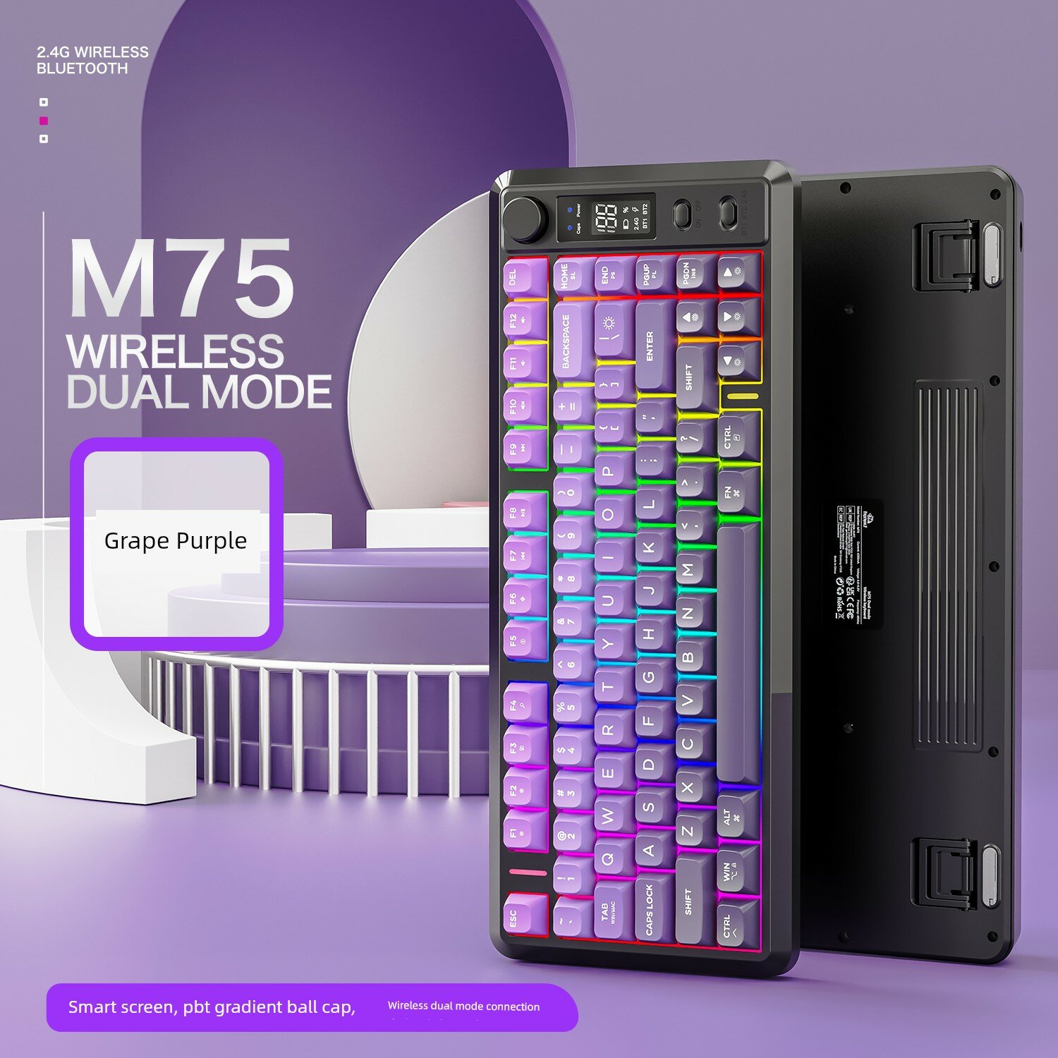 Free Wolf M75 Двухрежимная механическая клавиатура с PBT-накладками для ноутбука - Винно-фиолетовый