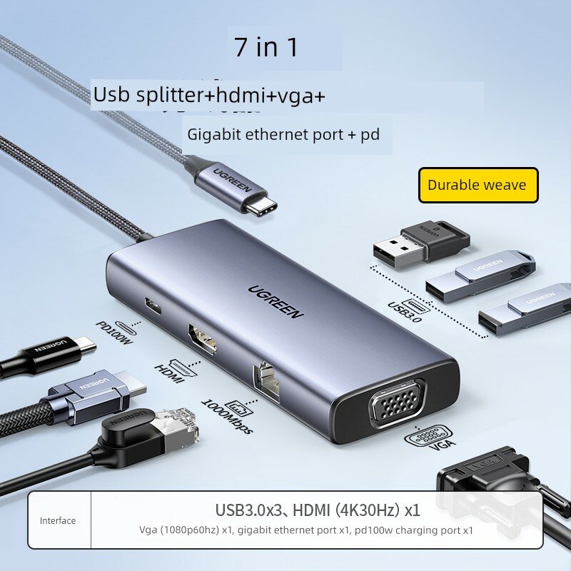 7-в-1 USB-C хаб с USB 3.0 x3, HDMI, VGA, гигабитным сетевым портом и поддержкой PD