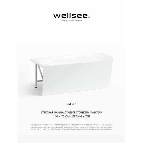 фото Пристенная угловая ванна акриловая 160 х 75 см с каркасом и экраном wellsee belle spa 2.0 235802002 в наборе 4 в 1: асимметричная ванна белый глянец (левый разворот), каркас, экран, слив-перелив