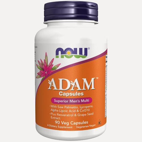 Изображение товара NOW Adam Men's, Мультивитамины для мужчин, 90 растительных капсул, Витамины для иммунитета, для здоровья простаты