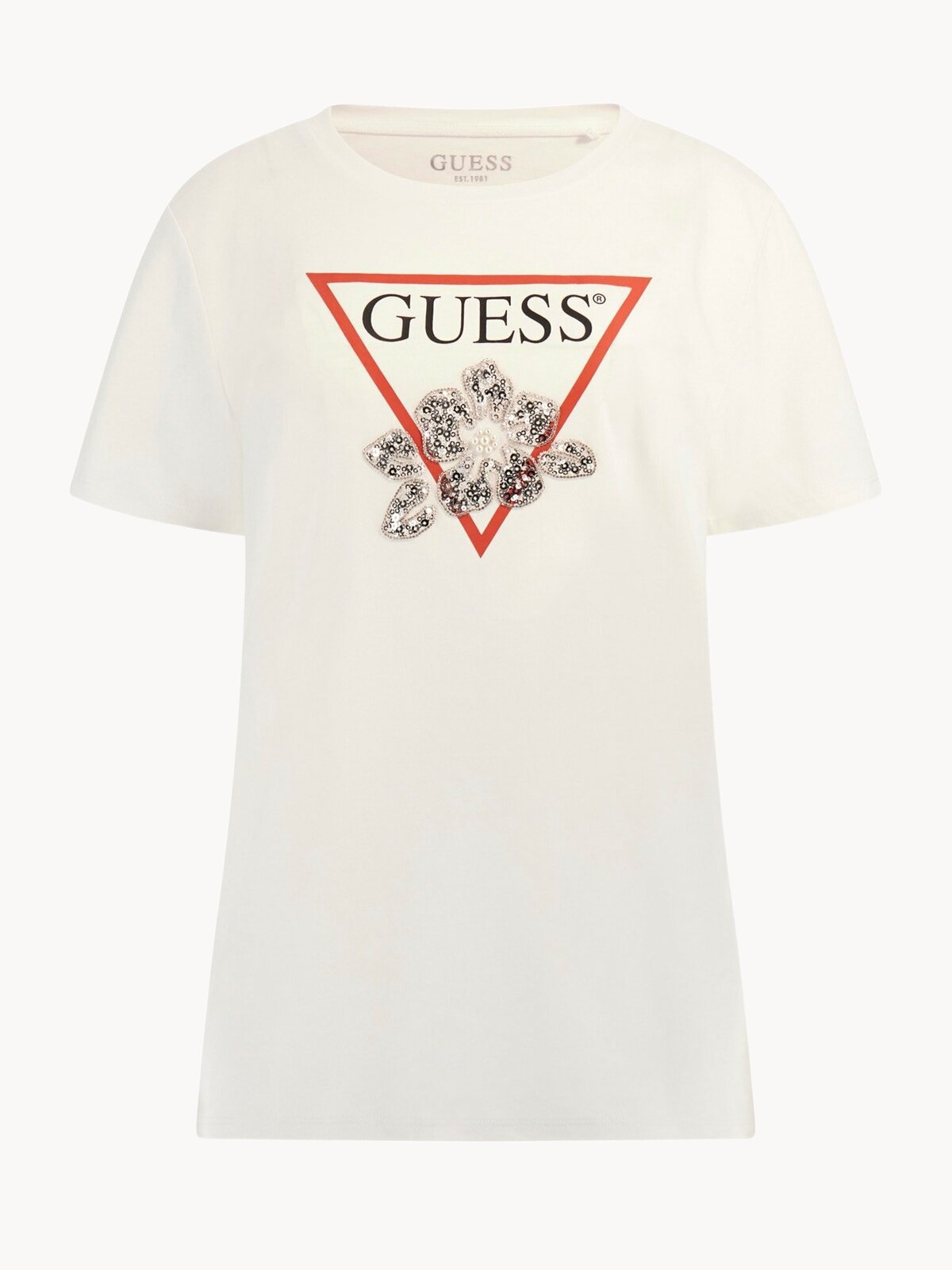 Футболка GUESS SS FLOWER BLING EASY, размер L, белый,