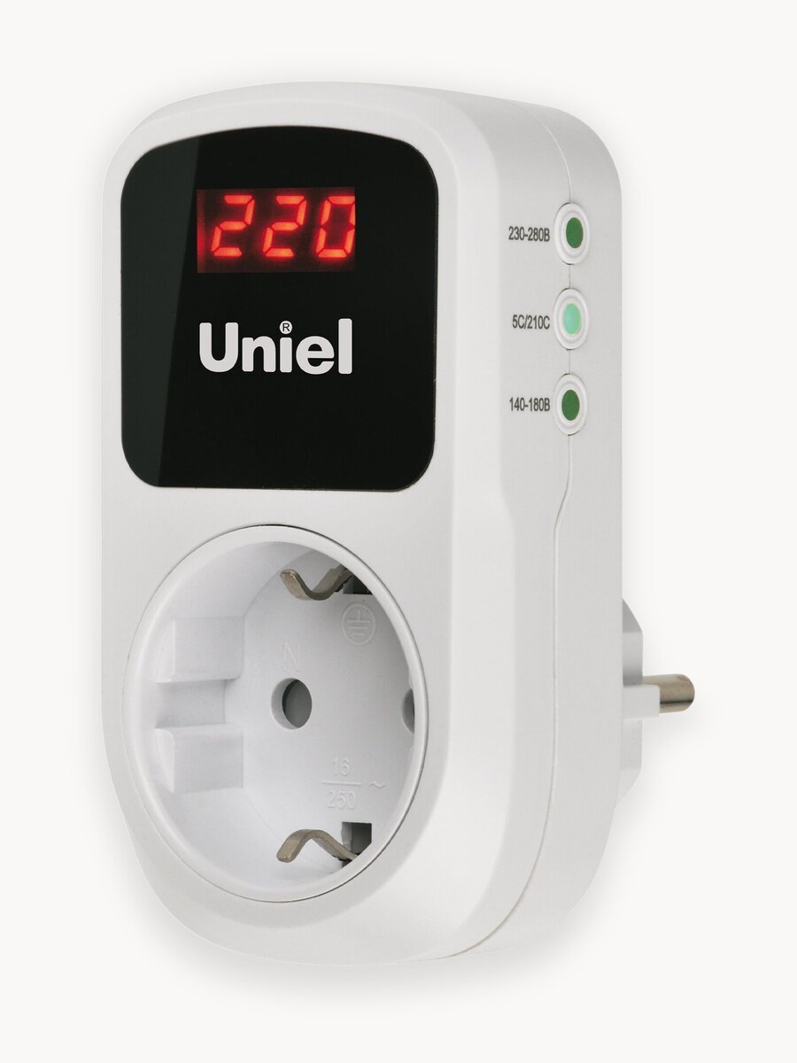 Реле напряжения в розетку, 3500Вт, 16А, UBR-E35 WHITE, Uniel