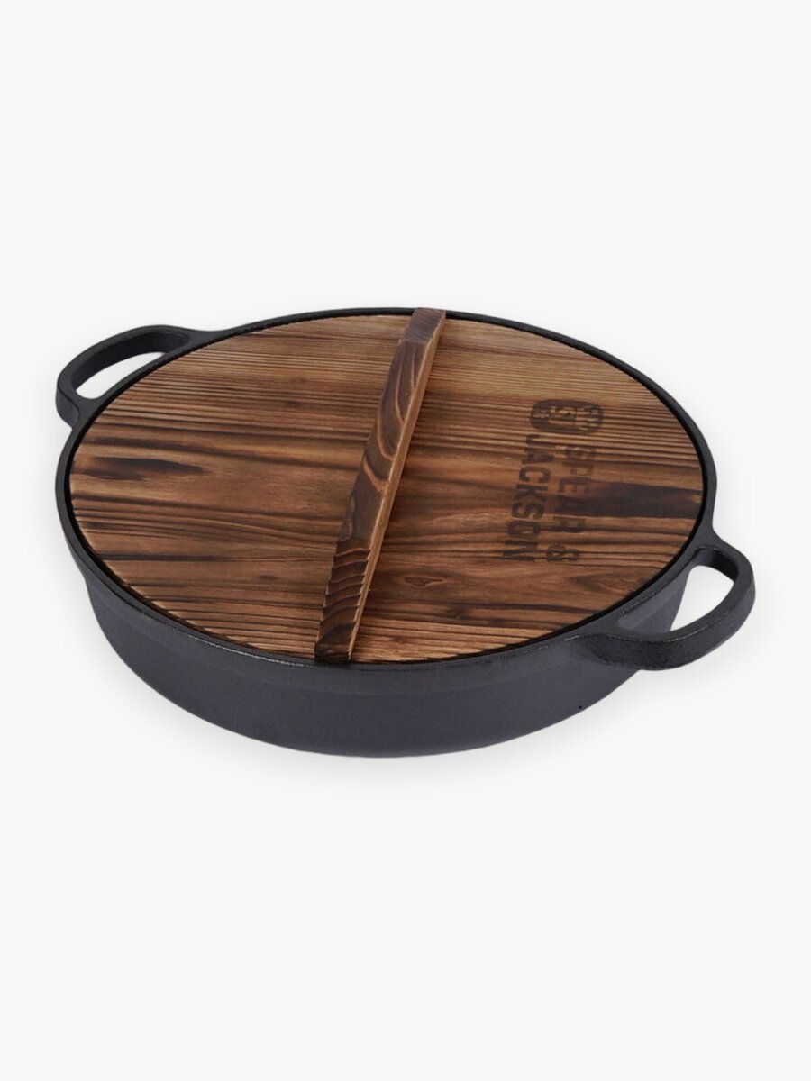 Сковорода чугунная с деревянной крышкой из кедра Spear & Jackson для индукционной плиты, 30 см