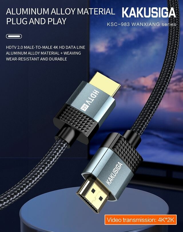 Кабель HDMI KAKUSIGA KSC-983 1м черный, высокоскоростной, для 4K ТВ, монитора