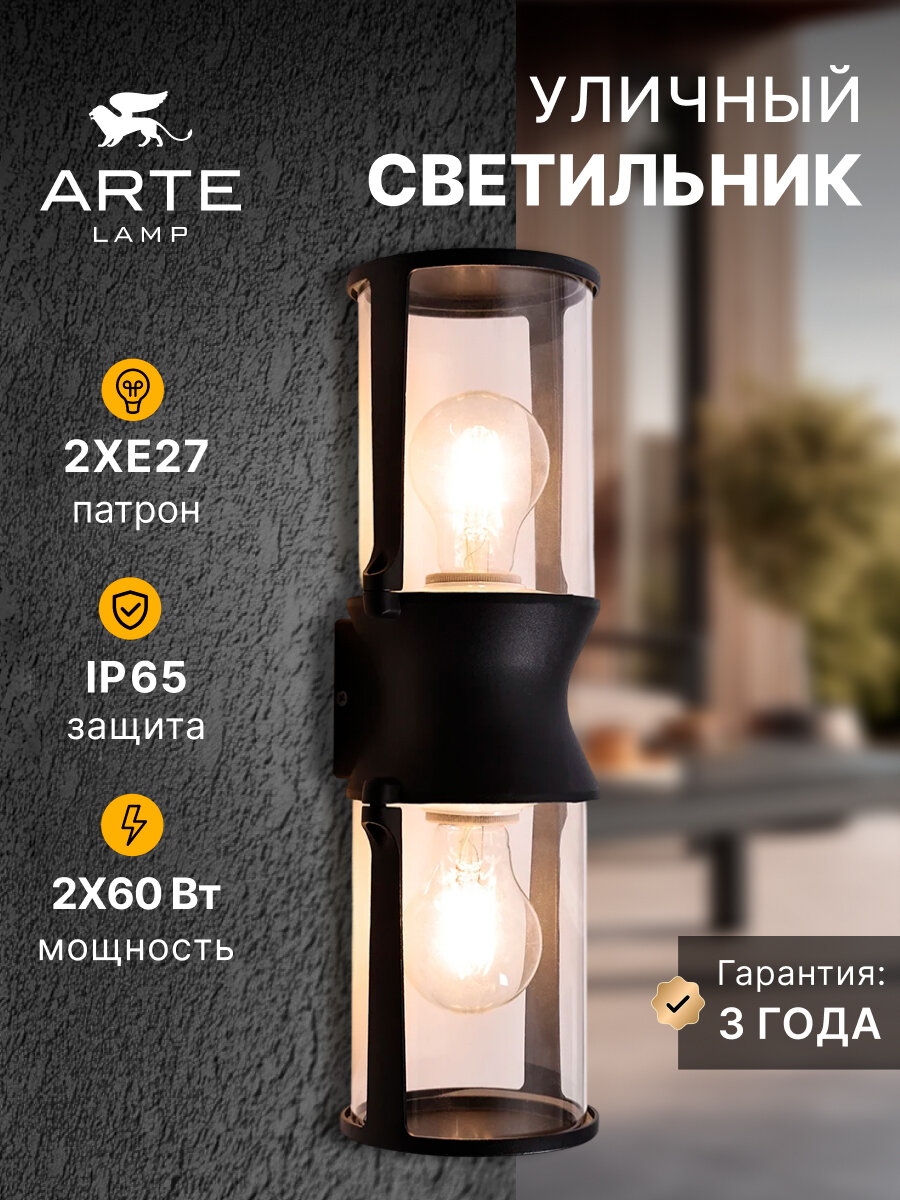 Уличный настенный светильник Arte Lamp MINCHIR A8306AL-2BK черный E27 чёрный