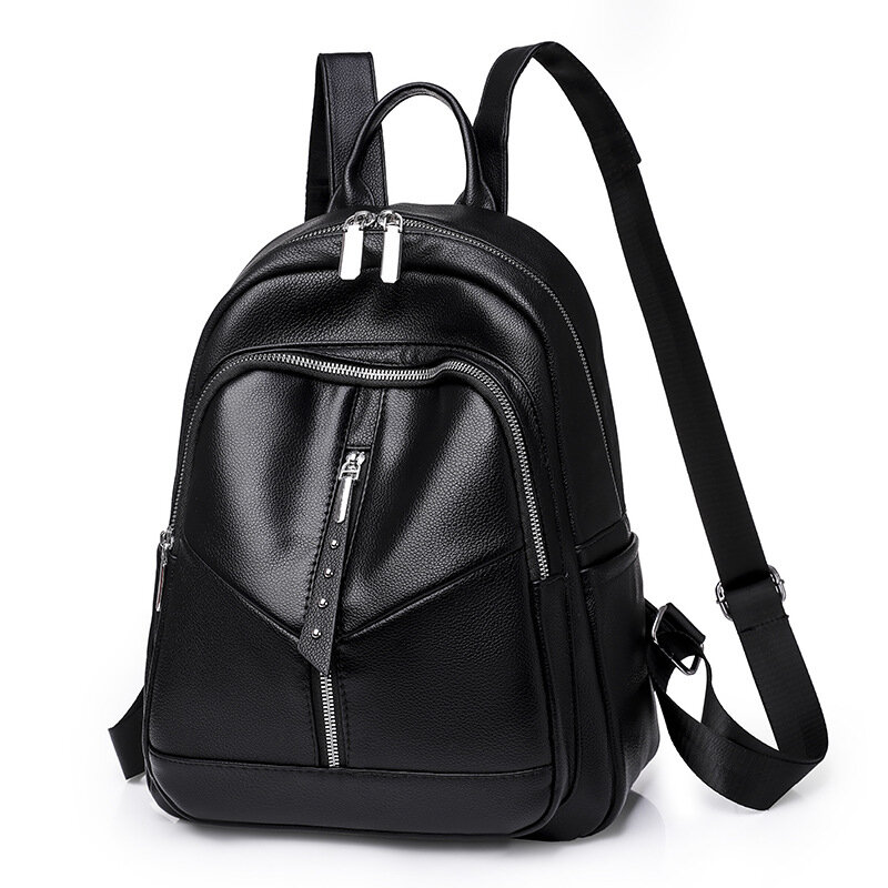 Рюкзак женский кожанный черный городской школьный для ноутбука для фитнеса