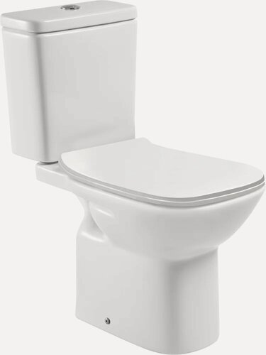 Изображение товара Унитаз-компакт напольный Roca Debba с микролифтом, фарфоровый, белый, глянцевый, прямоугольный, с нижним подводом, сиденье для унитаза в комплекте