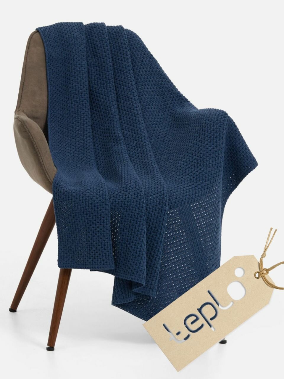 Плед на диван интерьерный вязаный акриловый подарочный110х170 Serenita синий джинс