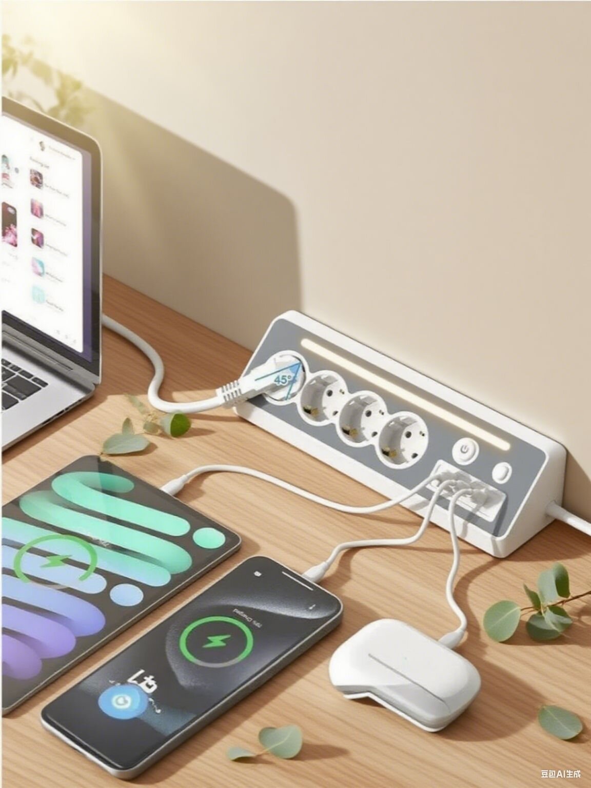 Сетевой фильтр удлинительНесколько розеток 4 отделения удлинитель с 2 Type-C 1 USB и светодиодный ночник 1.5M 3680W 16A