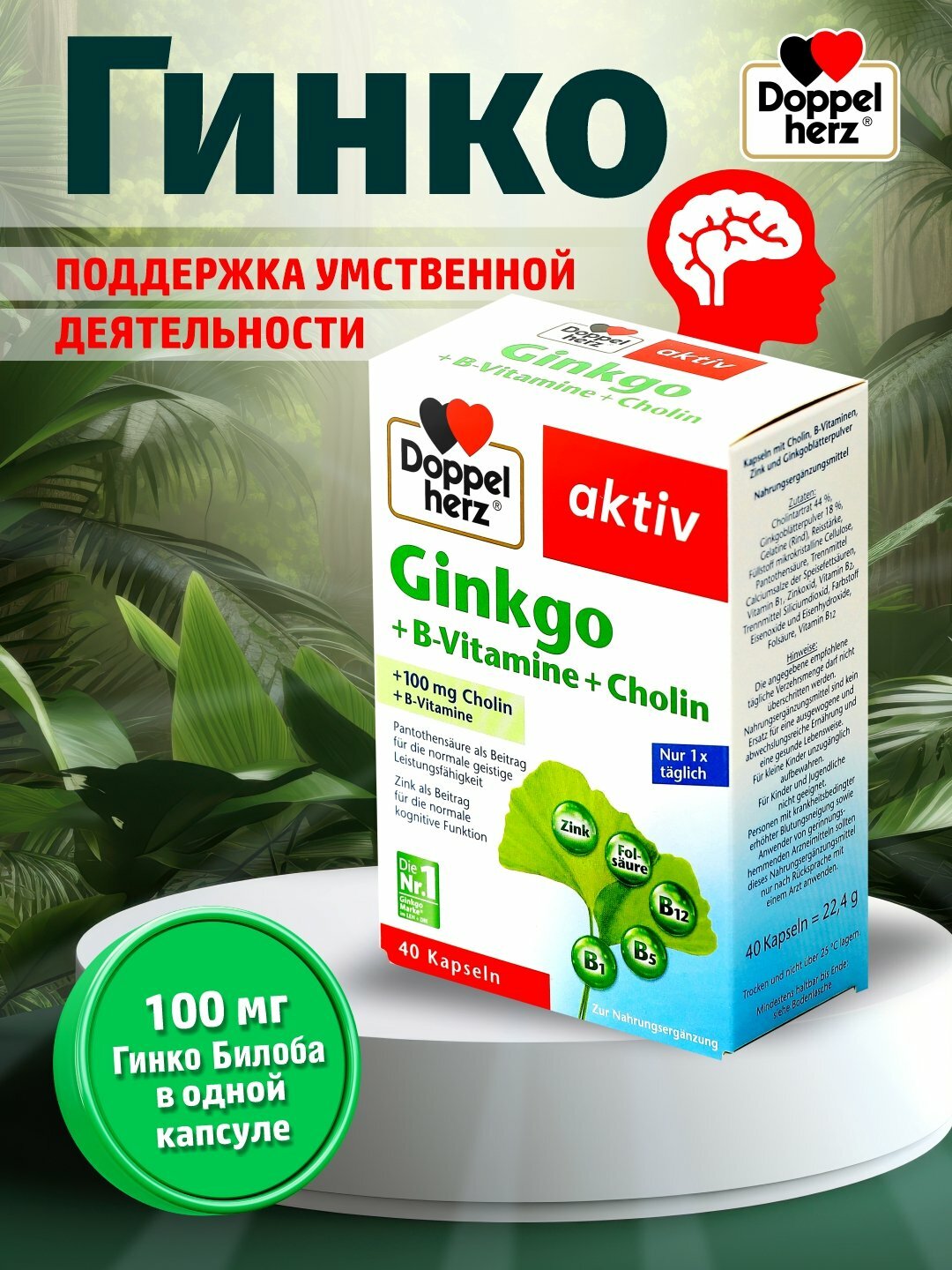 Доппельгерц Актив Гинго + Витамины группы B + Холин капсулы №40