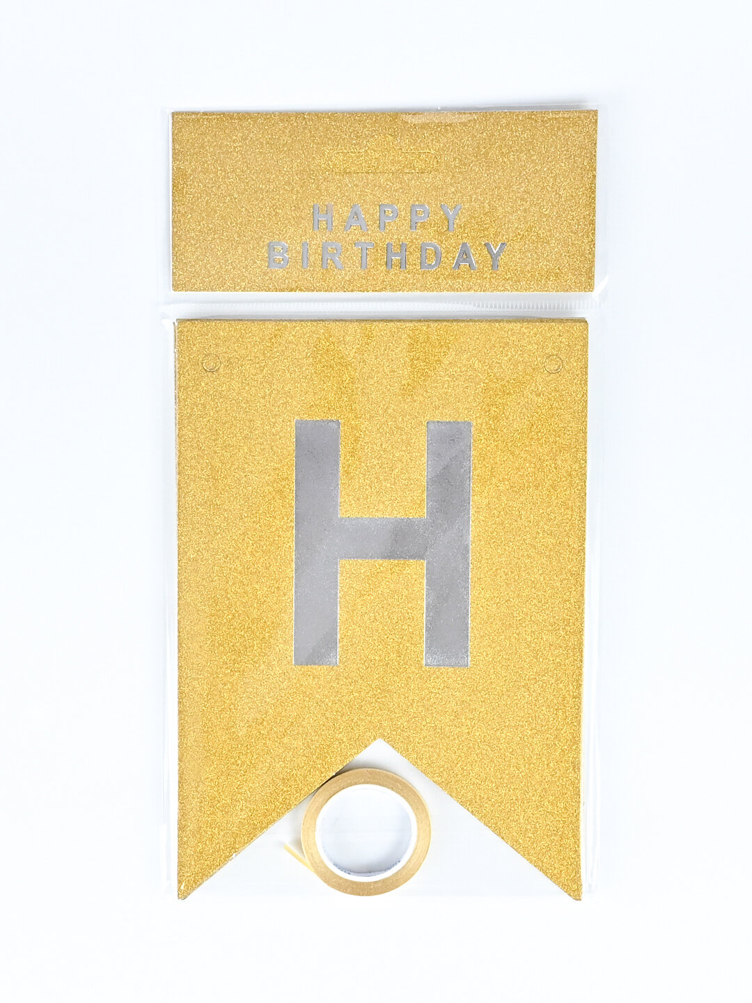 Гирлянда-флажки "Happy Birthday", картон, для помещения, золотой — фото 1