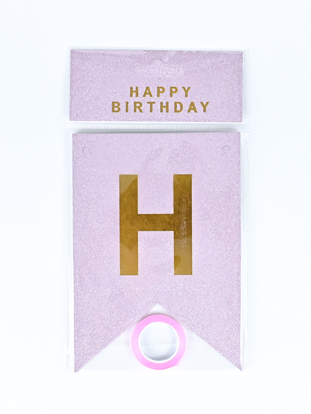 Гирлянда-флажки "Happy Birthday", картон, для помещения, розовый — фото 1