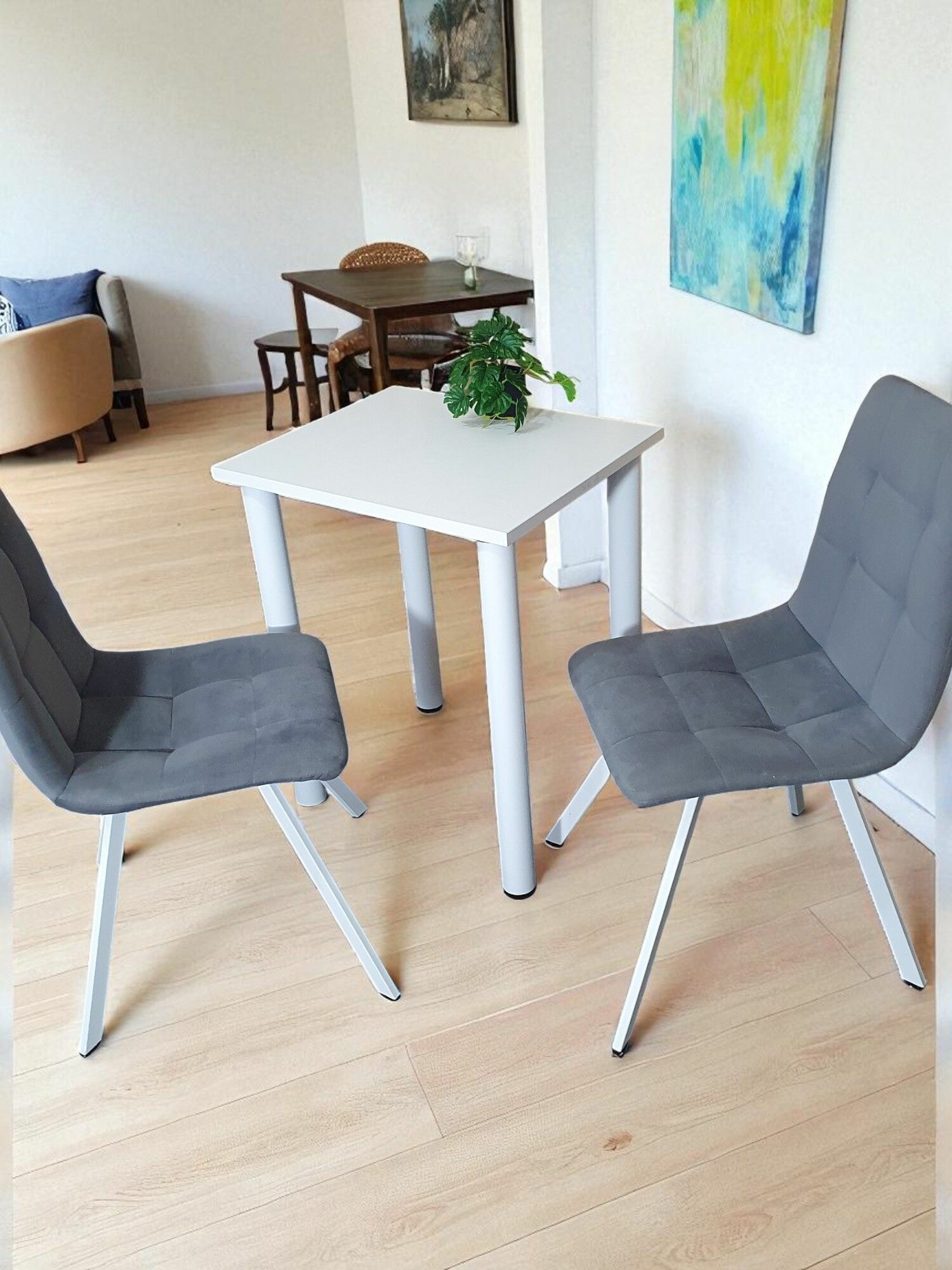 Стол обеденный/ цвет Белый, 60*60 см. Ножки белые.