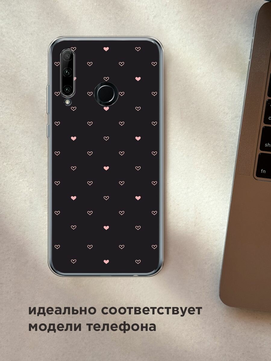 Чехол на Honor 10i/20 Lite 2019/20e/Huawei P Smart Plus 2019 / Хонор 10i с принтом "Черный фон и сердечки" — фото 1