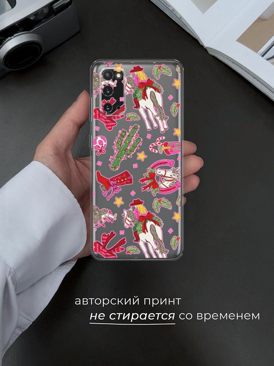 Чехол на Samsung Galaxy S20 / Самсунг Гэлакси S20 с принтом "Кактус с гирляндой 2", прозрачный — фото 1