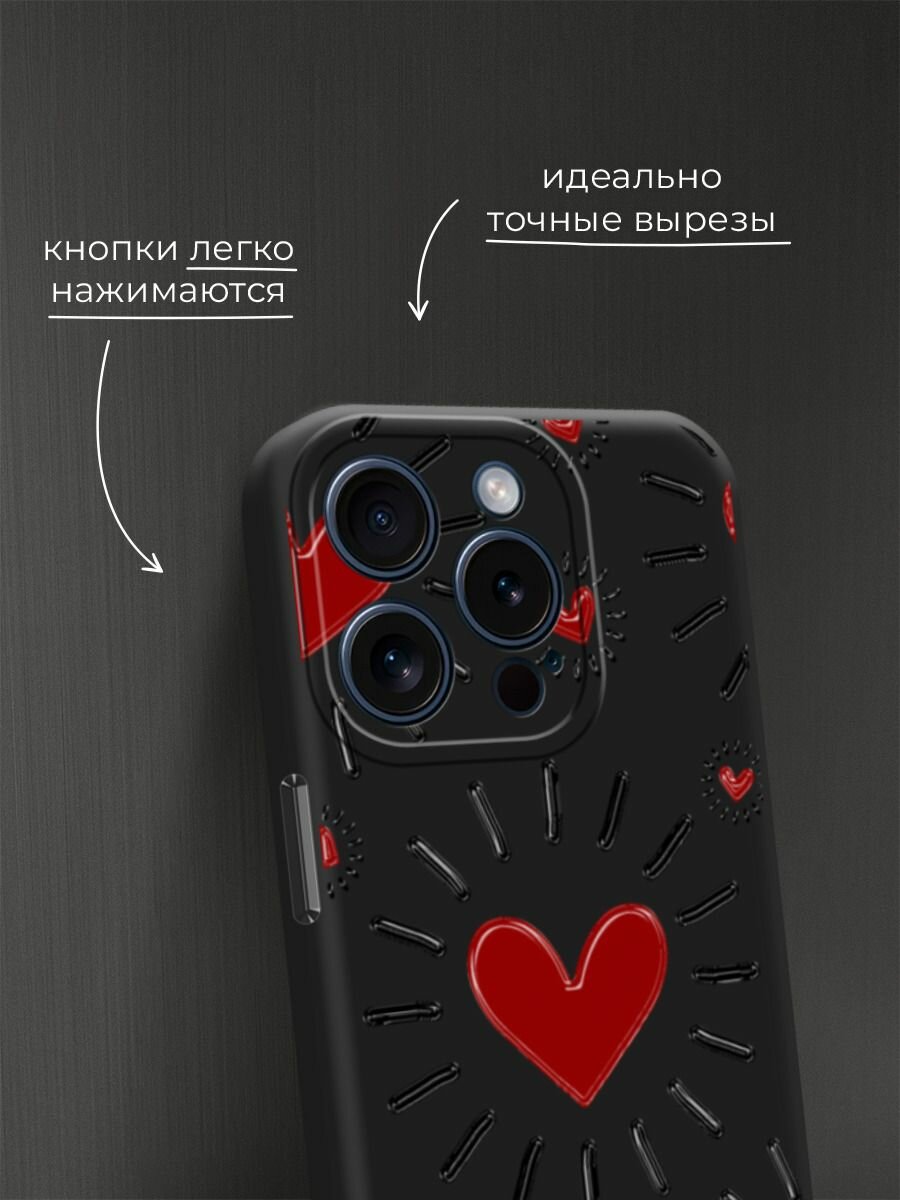 Чехол на Apple iPhone 15 Pro / Айфон 15 Про с принтом "Бордовые сердца паттерн 2" — фото 1