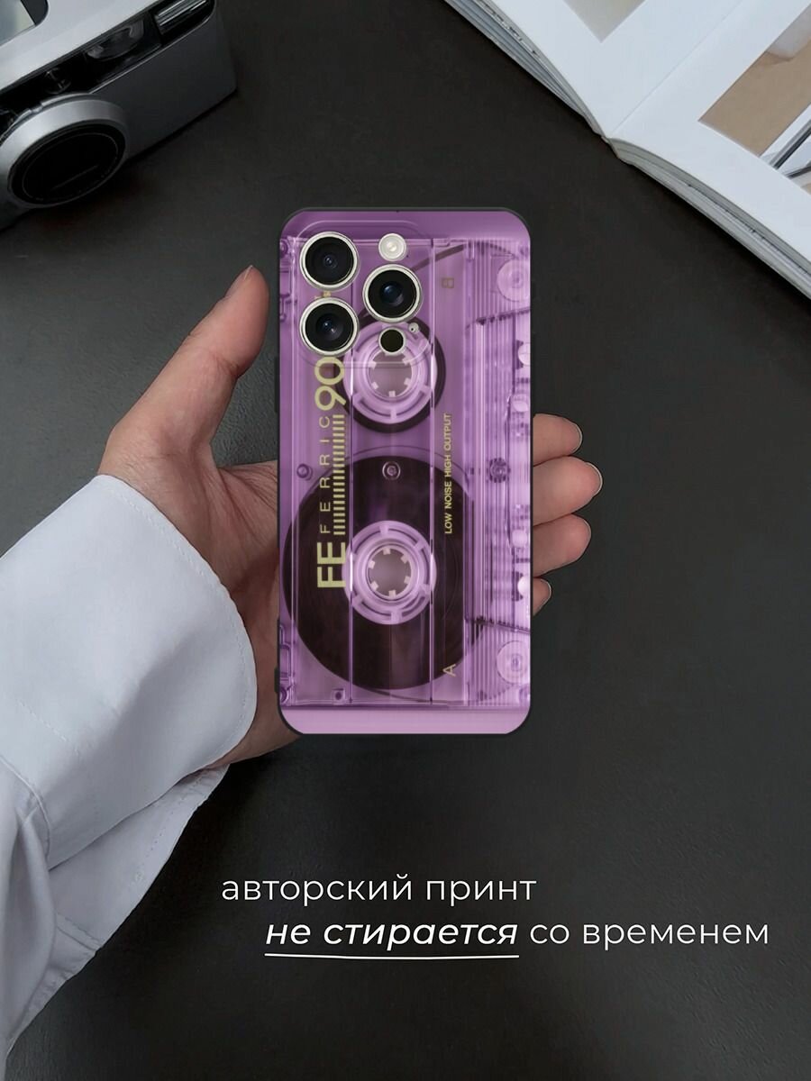Черный матовый чехол на Apple iPhone 16 Pro / Айфон 16 Про с принтом "Кассета фото" — фото 1
