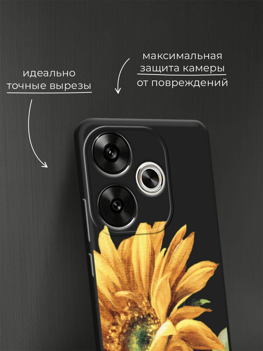 Черный матовый чехол на Xiaomi Redmi Turbo 3 / Редми Турбо 3 с принтом "Желтая хризантема" — фото 1