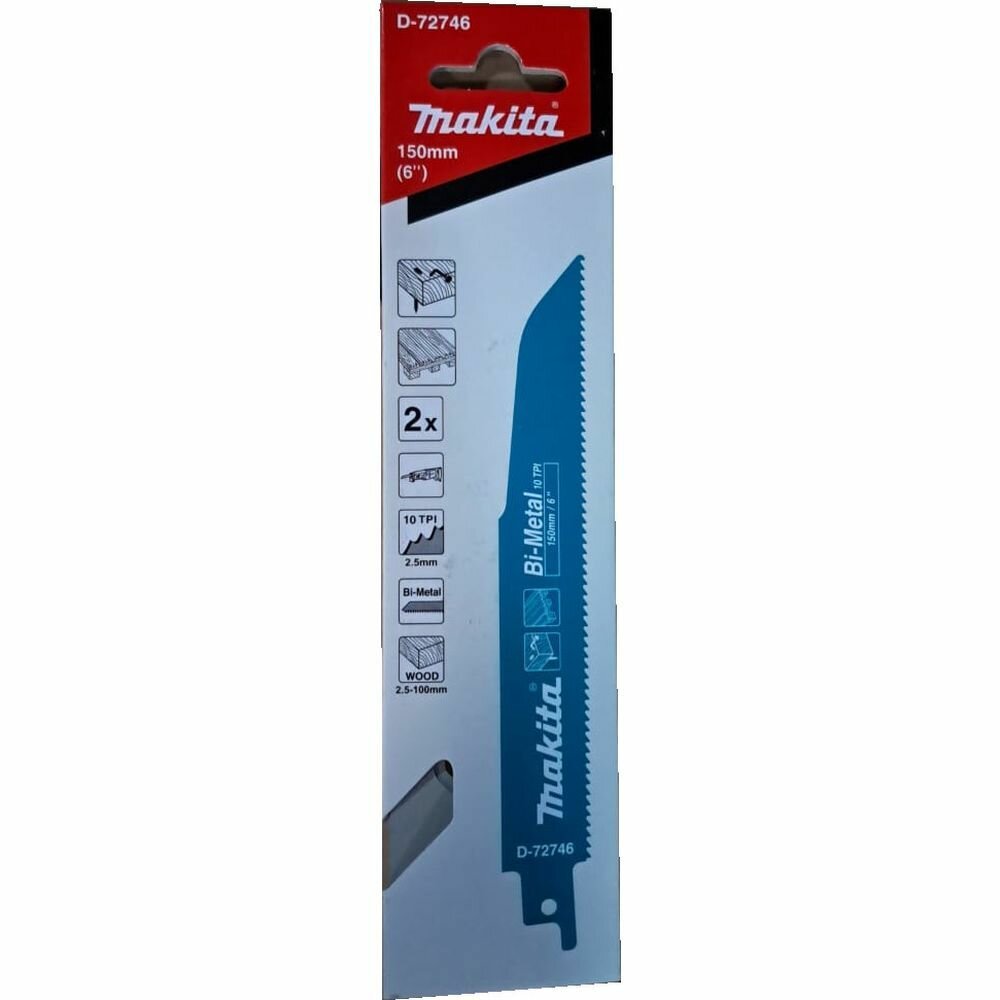 Сабельная пилка для древесины с гвоздями 152x1,25x10TPI, 2 шт. Makita D-72746