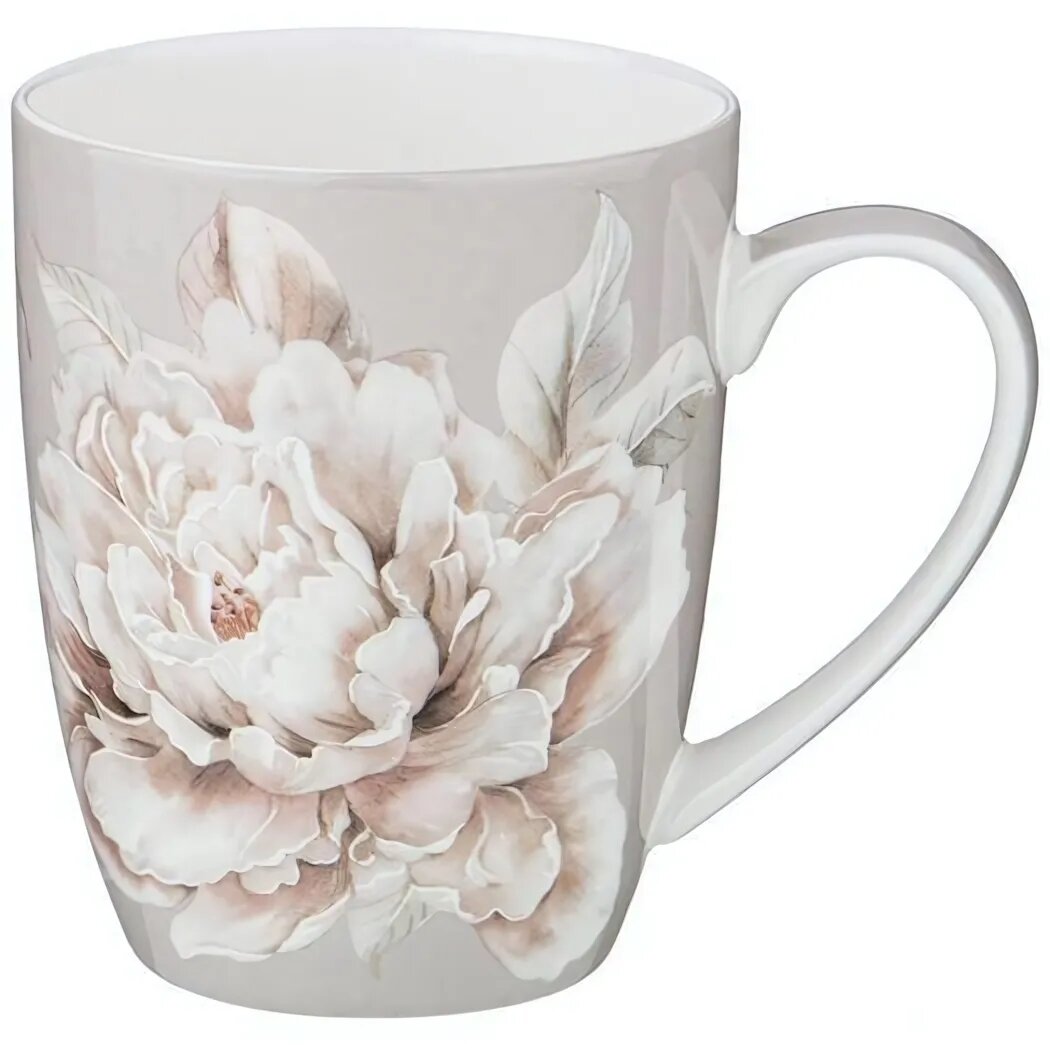 Кружка фарфоровая 400мл «WHITE FLOWER» белая с цветочным рисунком удобная