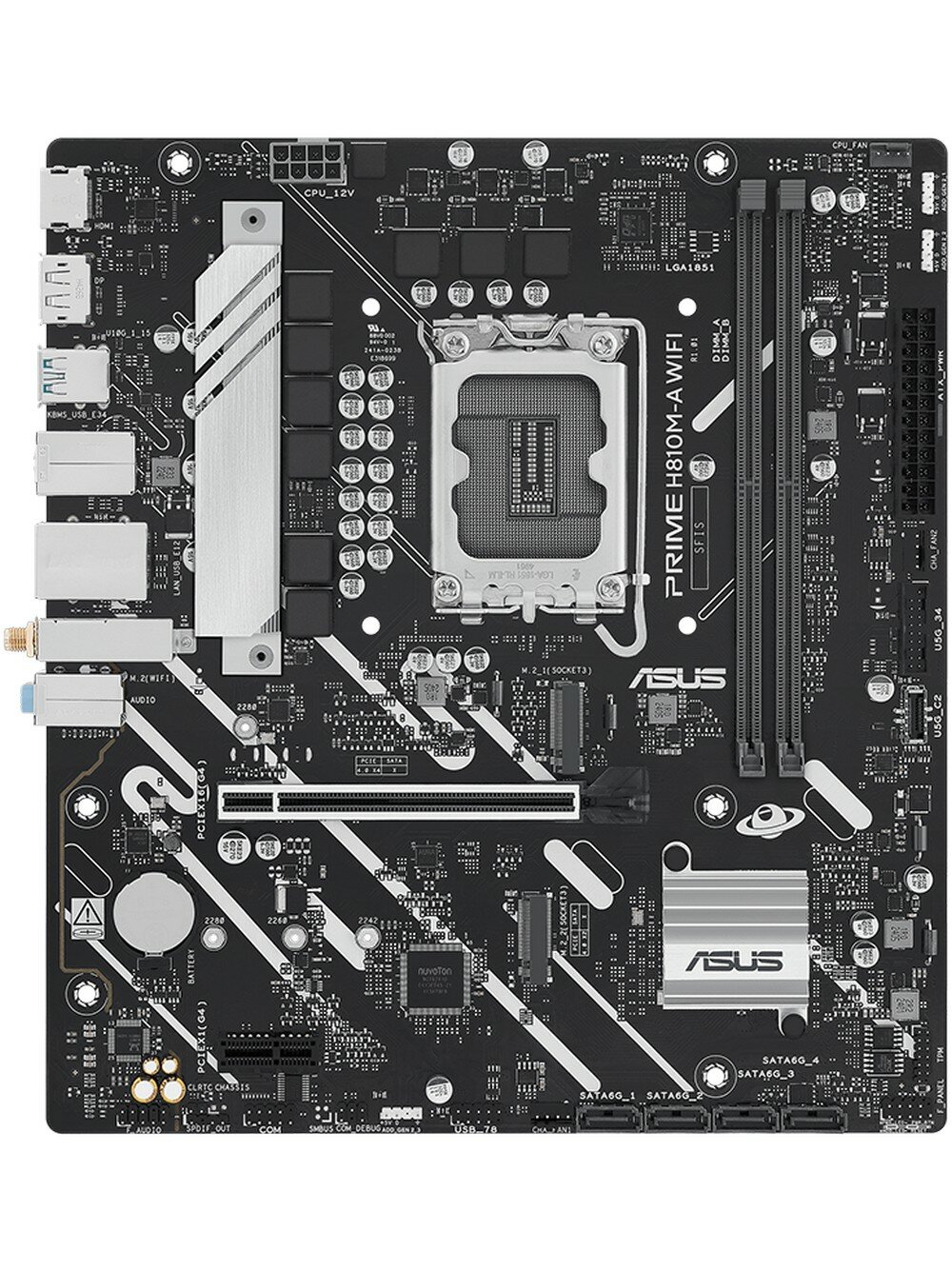 Материнская плата ASUS PRIME H810M-A WIFI-CSM (LGA1851/H810/2xDDR5/PCI-Ex16/PCI-Ex1/2xM.2/Wi-Fi/BT/GLAN/HDMI/DP/mATX)