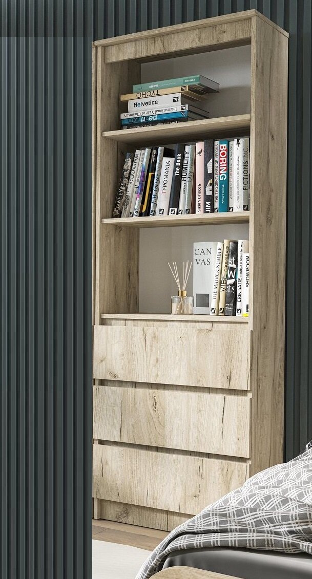 Стеллаж с ящиками и открытыми полками Норд 60,4х35,4х180см, Дуб крафт серый