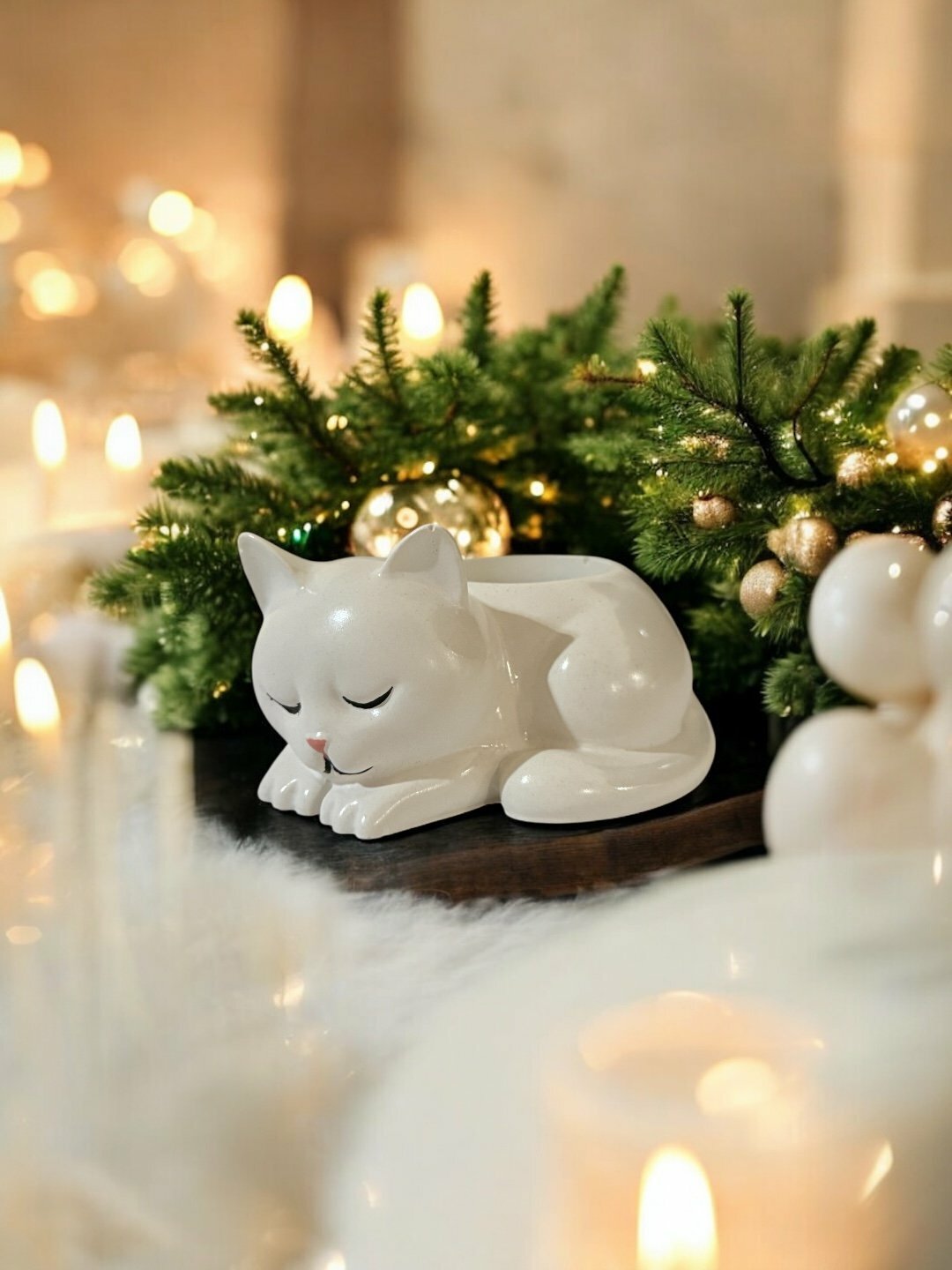 Декоративный подсвечник для чайной свечи "Рождество", ручная работа, цвет слоновая кость