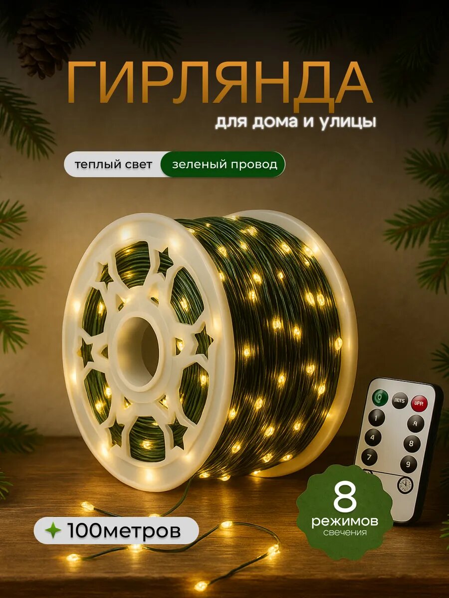 Гирлянда роса 100 метров с пультом