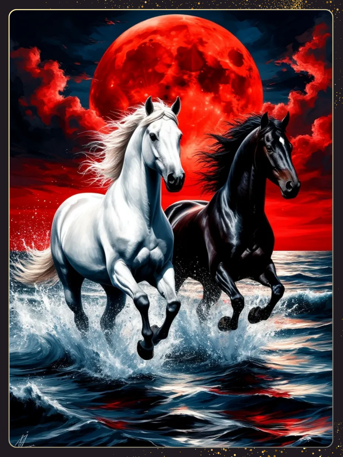 Картина по номерам 40x50 "Лошади инь-янь" | Красная луна