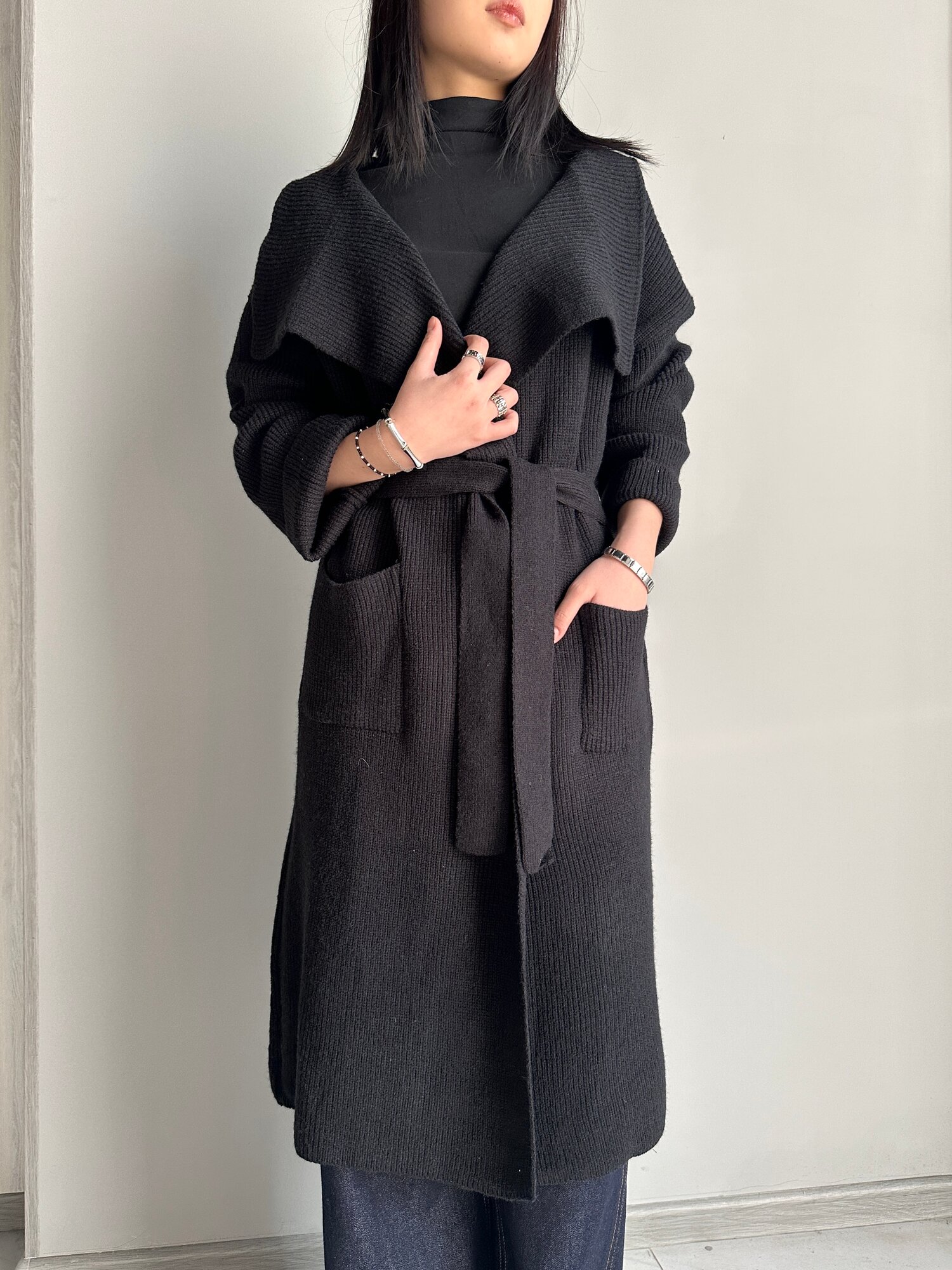 Кардиган INK Бежевый, черный, серый, размер Std, черный — фото 1