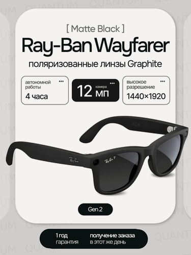 Изображение товара Умные Очки Ray-Ban Wayfarer (Gen 2) с камерой, Matte Black/Polar Gradient Graphite
