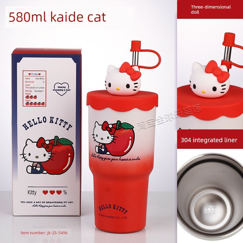Кружка-термос с трубочкой Hello Kitty для девочек, внутреннее покрытие из нержавеющей стали 304, подарок на день