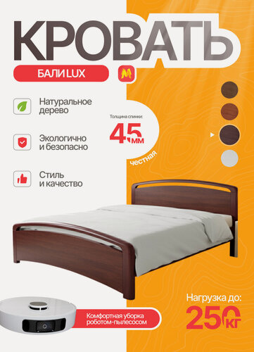 Изображение товара Кровать Бали Люкс из массива сосны, спальное место (ШхД): 200x200, цвет: венге 2