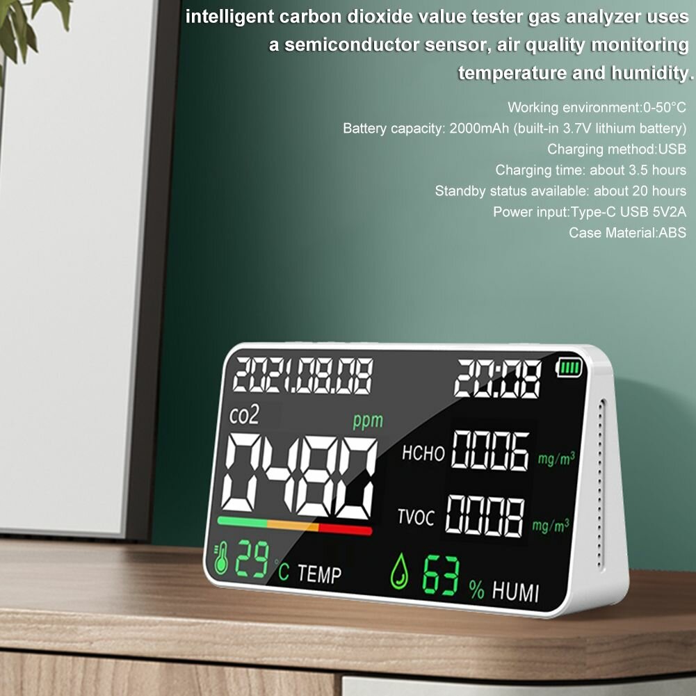 Монитор качества воздуха CO2 HCHO TVOC Тестер омнатная температура Измеритель влажности