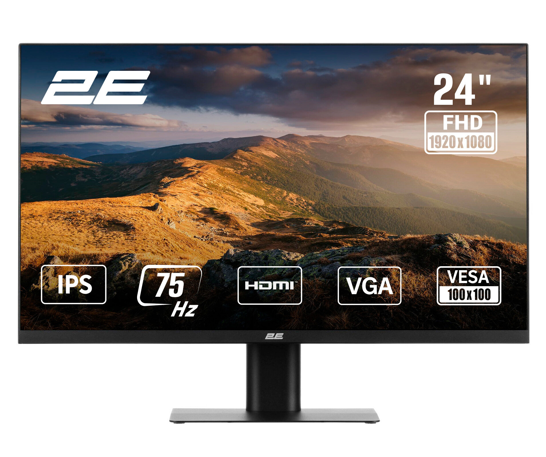 Монитор 2E F2422B 23.8" IPS, 75Hz, Full HD (1920×1080), HDMI/D‑Sub для офиса и дома — фото 1