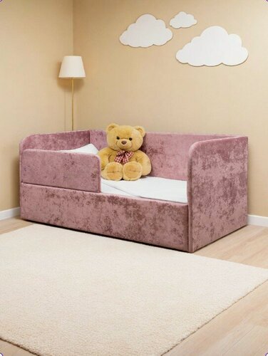 Изображение товара Кровать детская М-Стиль "Непоседа" 160х80 см, розовая с защитным бортиком, без ящика для хранения