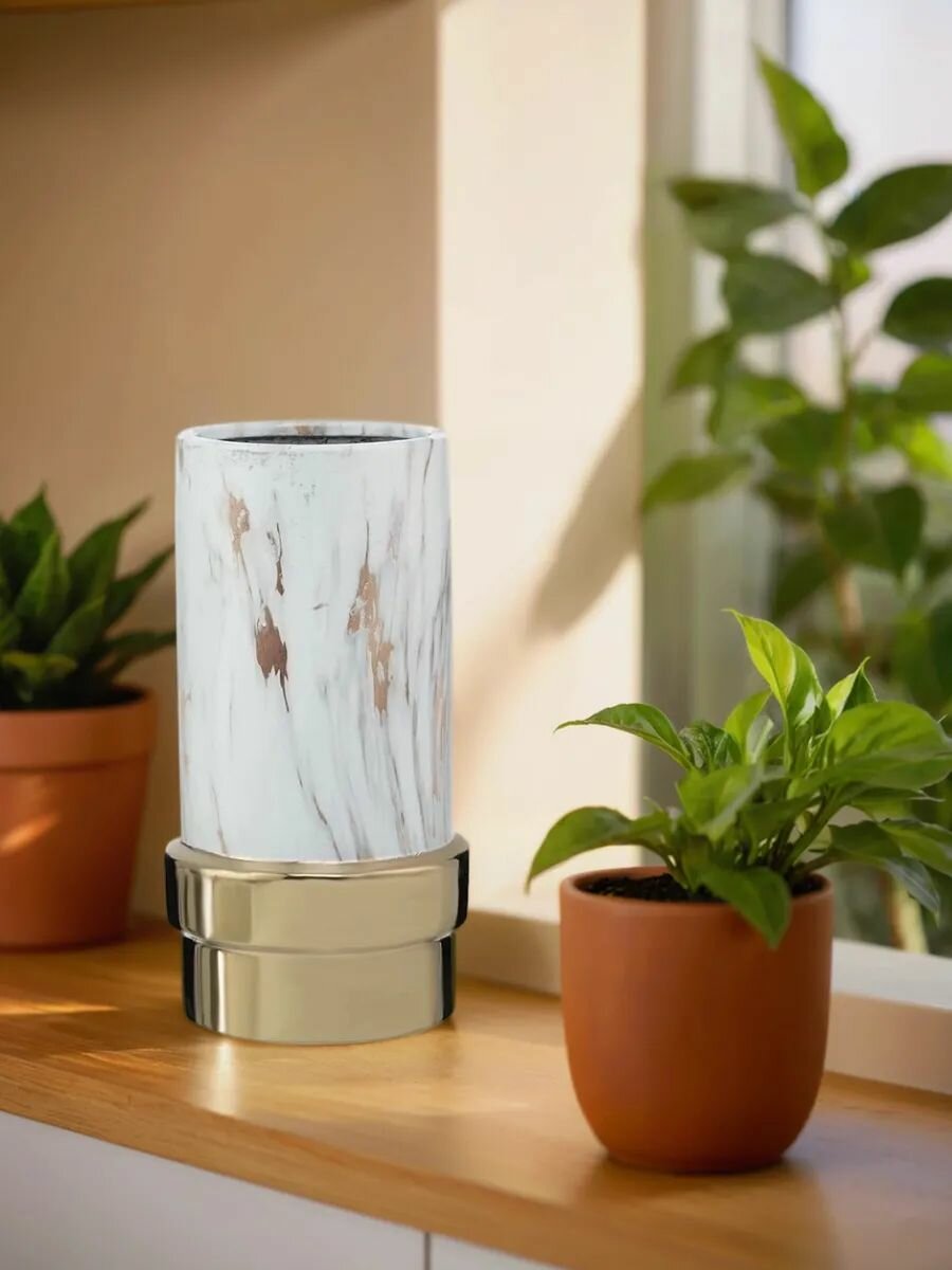 Ваза керамическая, размер 10*10*24см, цвет белый, золотистый — фото 1