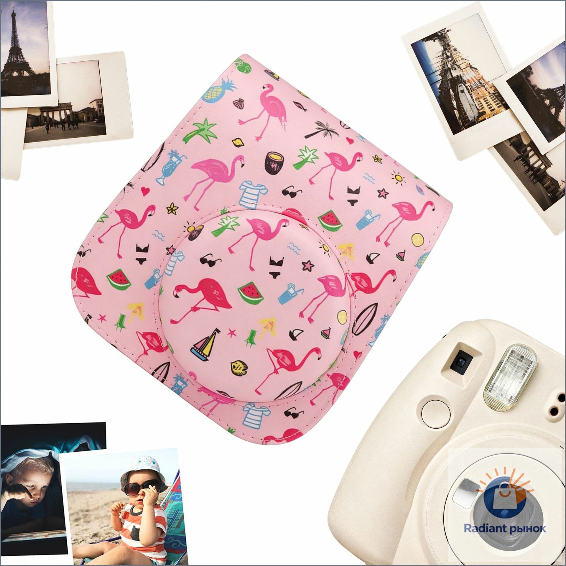Чехол для фотоаппарата Fujifilm Instax Mini 12 в арбузном цвете с набором аксессуаров