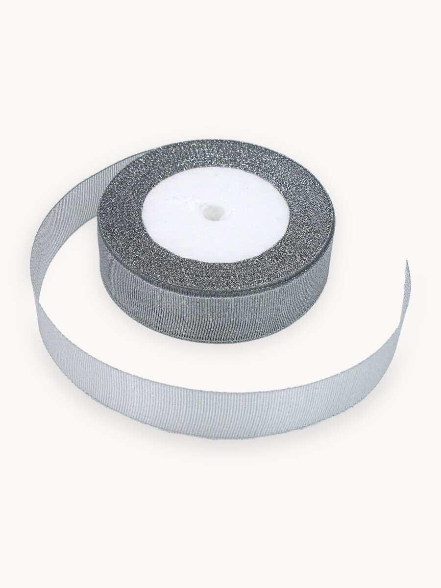 Лента парчовая 2,5см х 23м цвет серебро, упаковочная для рукоделия, для декора и творчества, шитья, упаковки и оформления подарков, 25мм