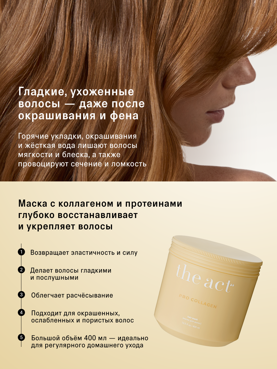 Маска c коллагеном для волос The Act, серия PRO COLLAGEN, 400 мл — фото 1