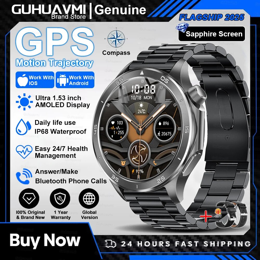 Оригинальные умные часы OPPO WATCH X2 для мужчин, Black Steel 2A, 1.53 AMOLED Screen, Унисекс